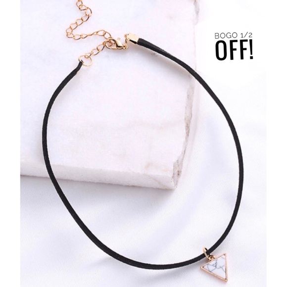 Jewelry - Black Choker with Marble & Gold Triangle Pendant